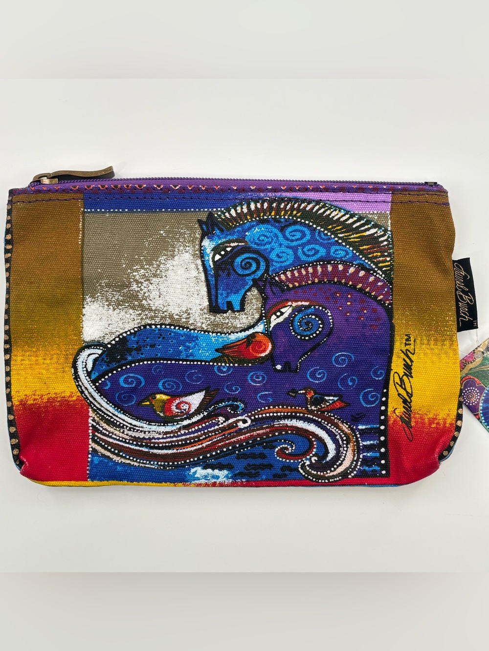 Laurel Burch Canvas Zipper Pouch Blue Purple  Horses